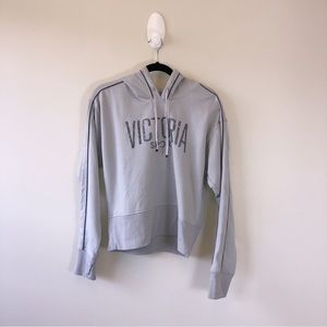 Victoria’s Secret Sport Women’s Light Gray Cropped Hoodie Shimmer Logo Medium